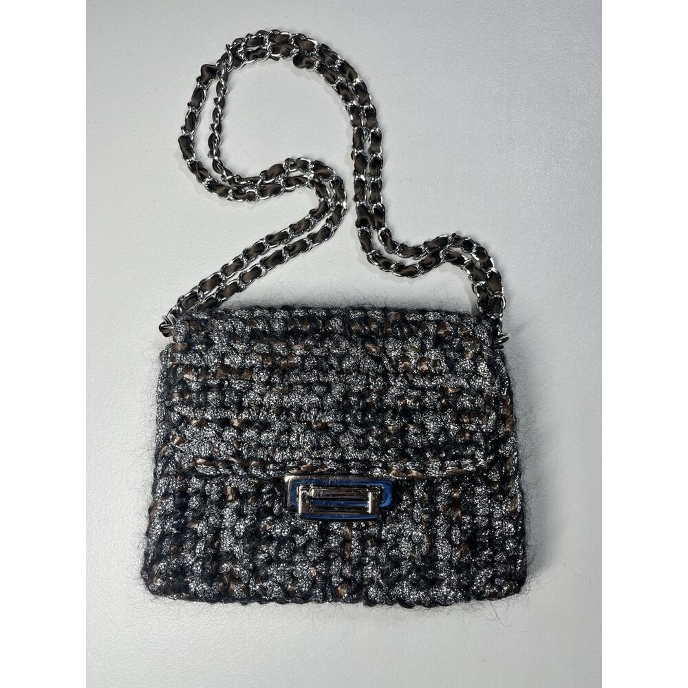 Lorenza Gandaglia Crochet Knit Handbag Small Bagatelle Flap Chain Strap Italy